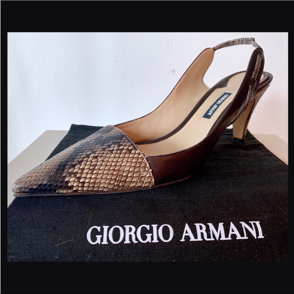 Giorgio Armani Brown/Taupe Python Slingback Heels - image 1